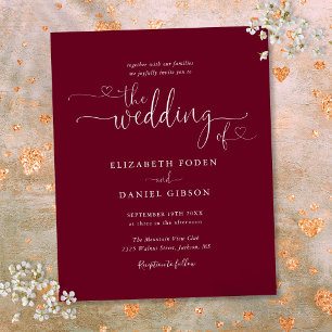 Budget Script Burgundy Wedding Invitation