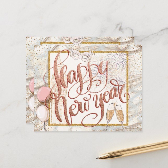 BUDGET Script Champagne Balloons Happy New Year (Front/Back In Situ)