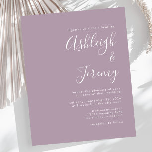Budget Script Dusty Lavender Wedding Invitation