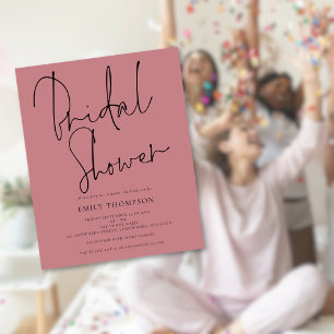 Budget Script Dusty Rose Bridal Shower Invitation