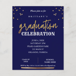 Budget Script Elegant Navy Gold Graduation Invite