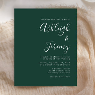 Budget Script Emerald Green Wedding Invitation