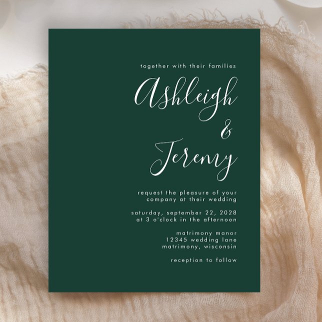 Budget Script Emerald Green Wedding Invitation (Creator Uploaded)