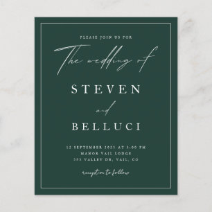 Budget Script Emerald Green Wedding Invitation