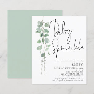 Budget Script Eucalyptus Baby Sprinkle Invitation