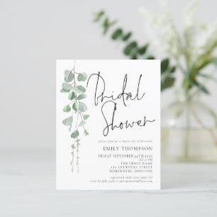 Budget Script Eucalyptus Bridal Shower Invitation
