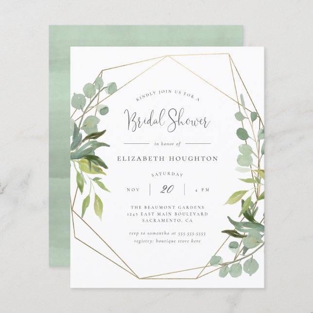 Budget Script Geometric Greenery Bridal Shower (Front/Back)