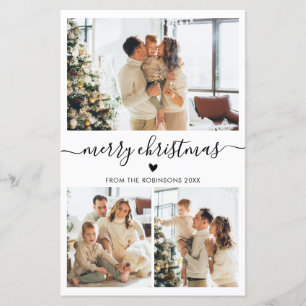 Budget Script Heart 3 Photo Collage Christmas Card
