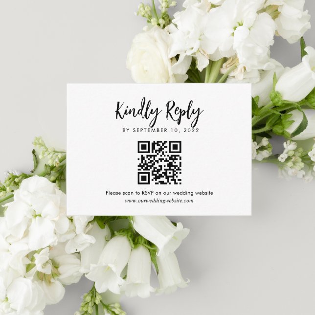BUDGET Script Heart Monogram Wedding QR Code Rsvp Enclosure Card (Creator Uploaded)