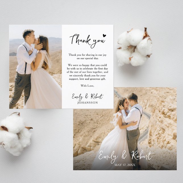 Budget Script Heart Photo Wedding Thank You Flyer (Creator Uploaded)