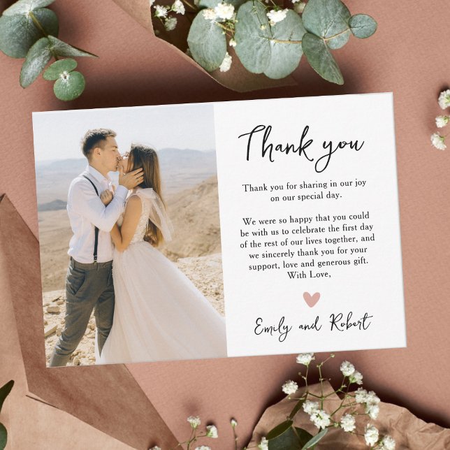 Budget Script Heart Photo Wedding Thank You Flyer (Creator Uploaded)