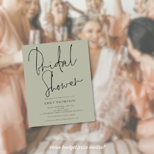 Budget Script Light Sage Bridal Shower Invitation