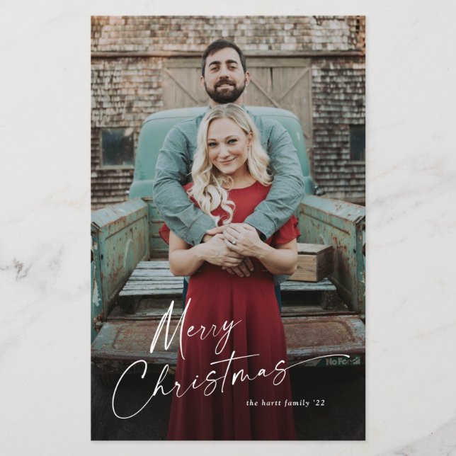 Budget Script Merry Christmas Photo Holiday Card (Front)