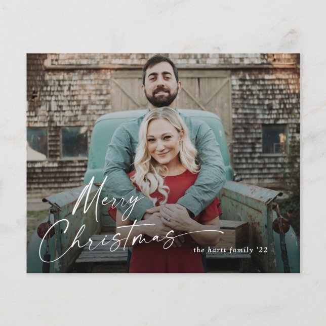 Budget Script Merry Christmas Photo Holiday Card F (Front)