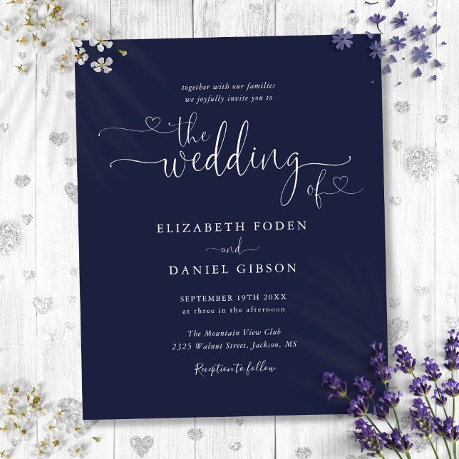 Budget Script Navy Blue Wedding Invitation (Budget Script Navy Blue Wedding Invitation)
