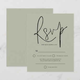 Budget Script Pale Sage Green Wedding RSVP