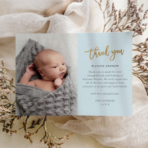 Budget Script Photo Baby Boy Thank You Card
