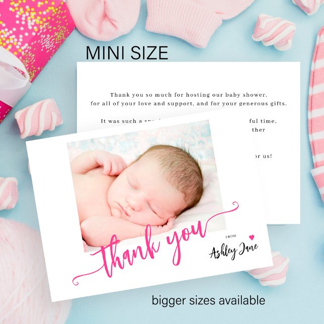 Budget script photo baby shower thank you card (Creator Uploaded)