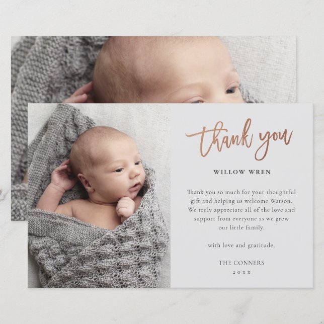 Budget Script Photo Baby Thank You Card (Front/Back)
