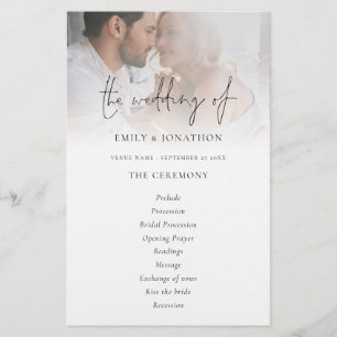 Budget Script Photo Black White Wedding Program