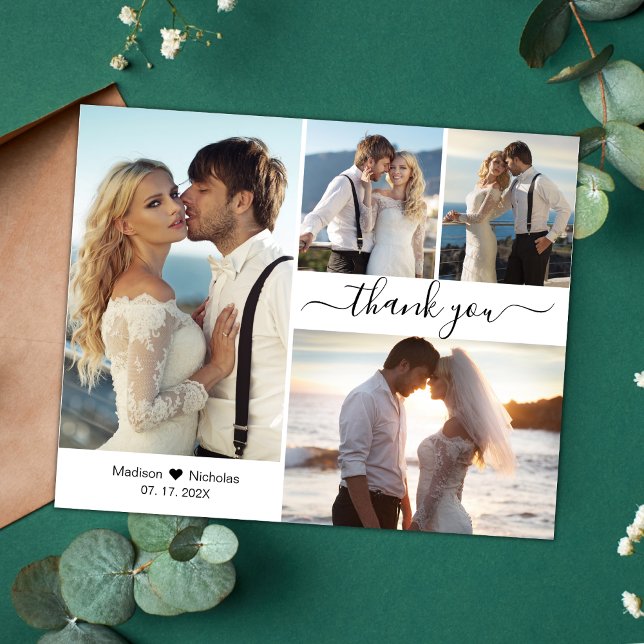 Budget Script Photo Collage Wedding Thank You Card (Creator Uploaded)