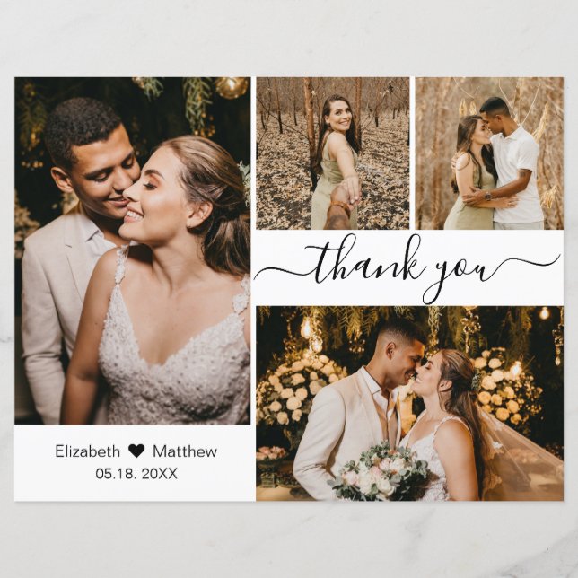 Budget Script Photo Collage Wedding Thank You Card (Front)