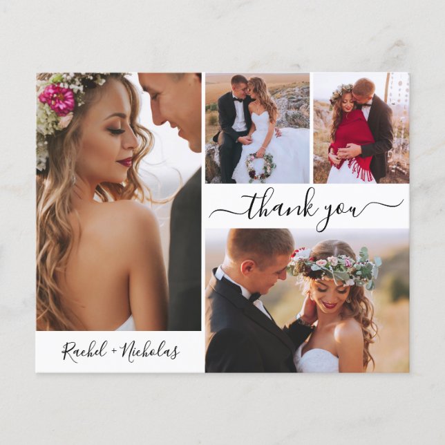 Budget Script Photo Collage Wedding Thank You Flyer (Front)