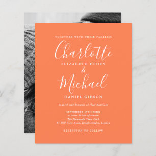 Budget Script Photo Coral Wedding Invitation