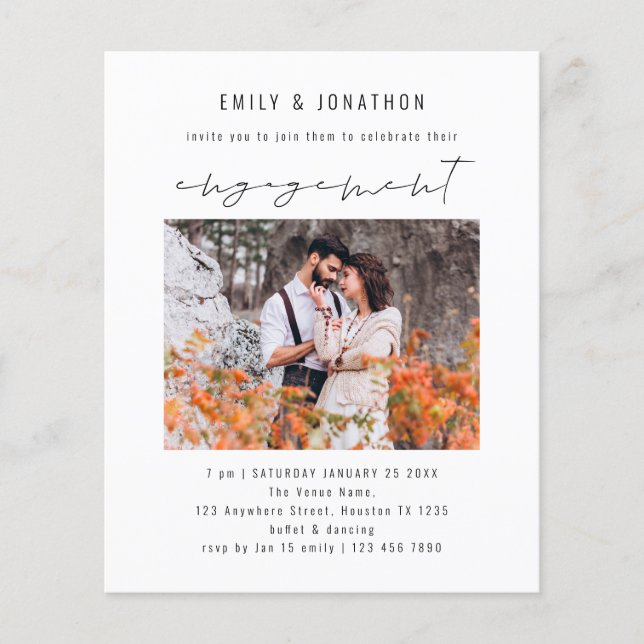 Budget Script Photo Engagement Party Invitation (Front)