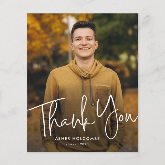 Budget Script Photo Graduation Thank You Card (Front)