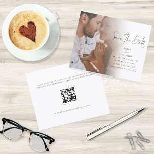 Budget Script Photo QR Code Wedding Save The Date