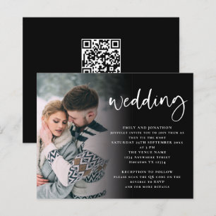 Budget Script Photo QR Code White Black Invite