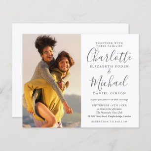 Budget Script Photo Wedding Gray White Invitation