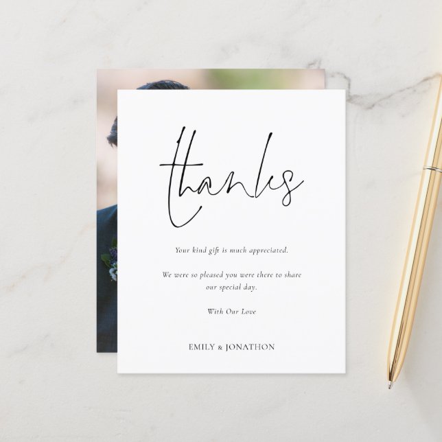 Budget Script Photo Wedding Newlywed Thanks (Front/Back In Situ)