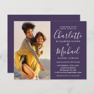 Budget Script Photo Wedding Purple Invitation