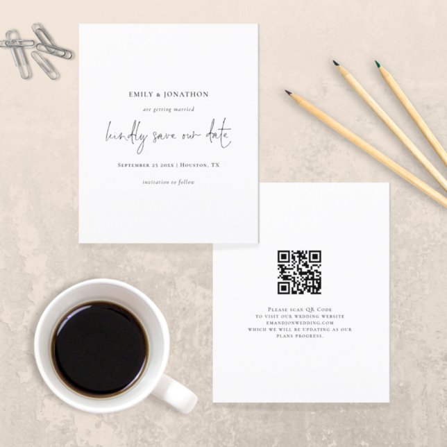 Budget Script QR Code Black White Save The Date (Creator Uploaded)