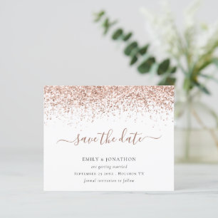 Budget Script Rose Gold Glitter Save the Date