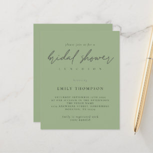 Budget Script Sage Green Bridal Shower Invitation