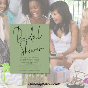 Budget Script Sage Green Bridal Shower Invitation