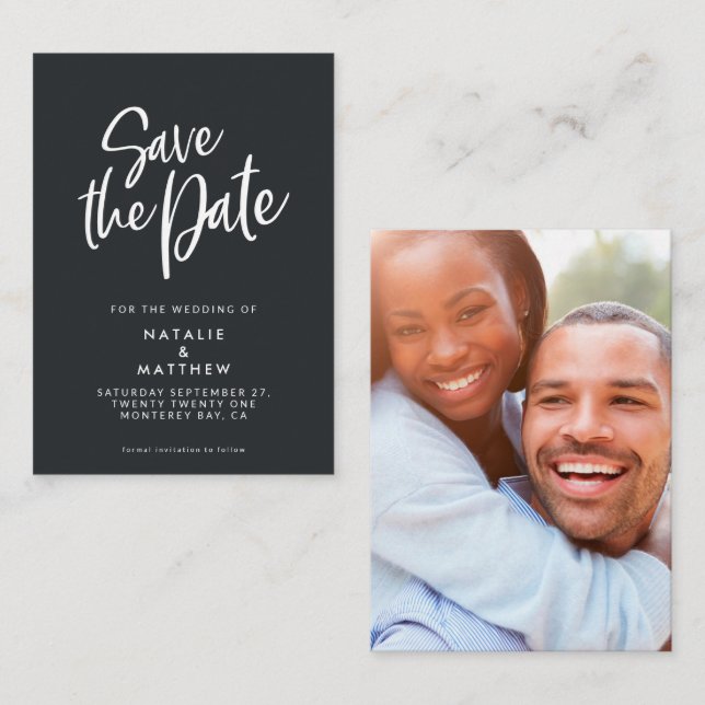 budget script save the date photo wedding card (Front/Back)