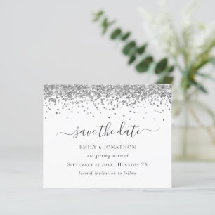 Budget Script Silver Glitter Save the Date