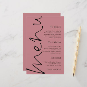 Budget Script Simple Dusty Rose Wedding Menu