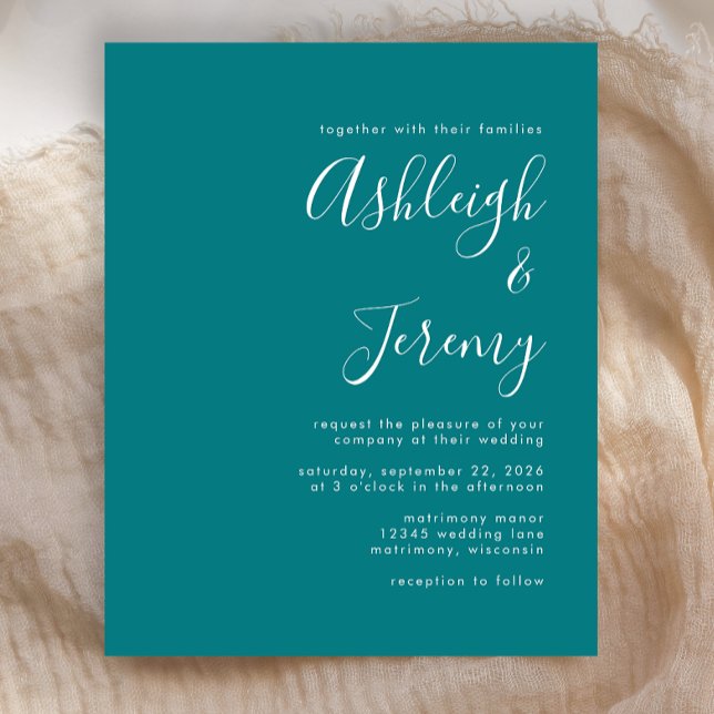 Budget Script Turquoise Blue Wedding Invitation (Creator Uploaded)