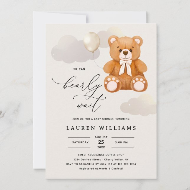 Budget Script We Can Bearly Wait Baby Shower  Invitation (Front)
