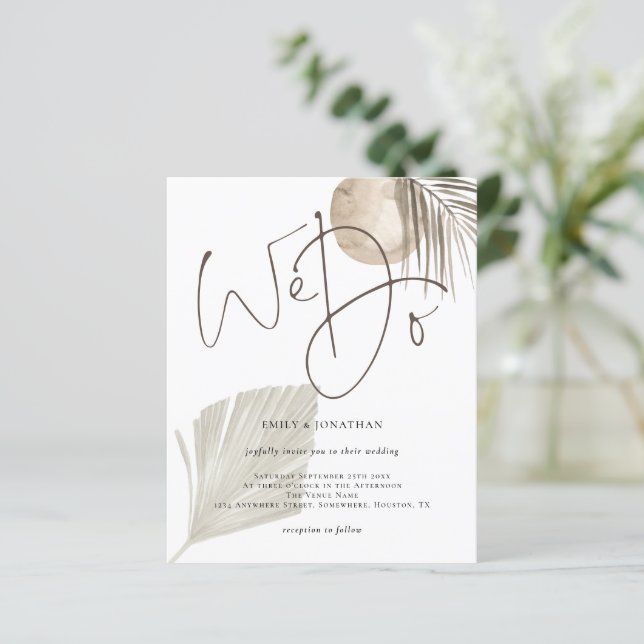 Budget Script We Do Boho Pampas Wedding Invitation (Standing Front)