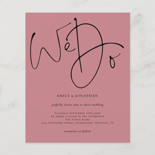 Budget Script We Do Dusty Rose Wedding Invitation (Front)