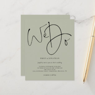 Budget Script We Do Pale Sage Wedding Invitation