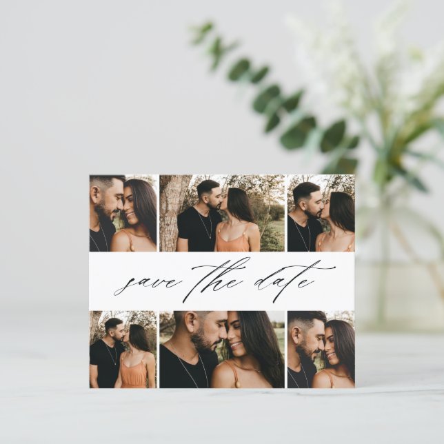 Budget Script Wedding Photo Collage Save The Date (Standing Front)