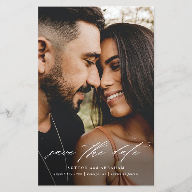 Budget Script Wedding Photo Save The Date (Front)