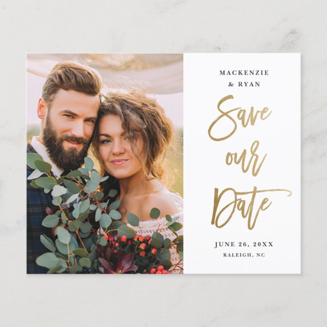Budget Script Wedding Photo Save The Date Flyer (Front)